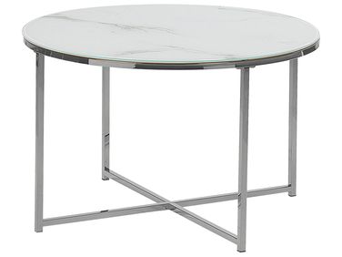 Table basse QUINCY Verre de sécurité Marbre/argenté