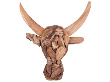 Wandfiguur Stier BULL HEAD Teakhout 34 cm Bruin