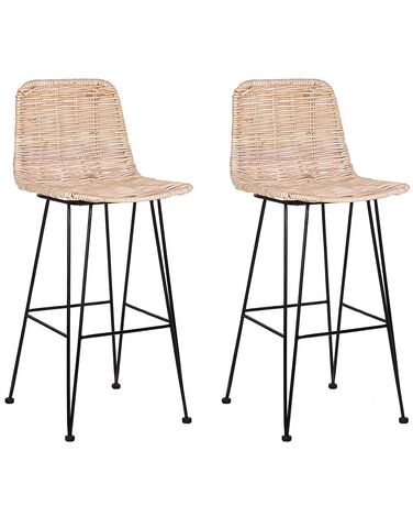 Set of 2 Bar Chairs CASSITA Rattan Natural