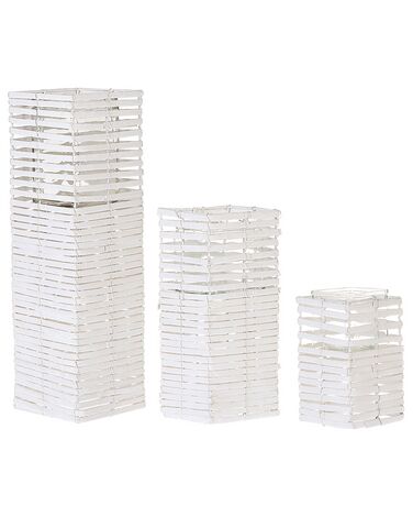 Set of 3 Candle Holders MAROLA Poplar Wood 54/34/20 cm White