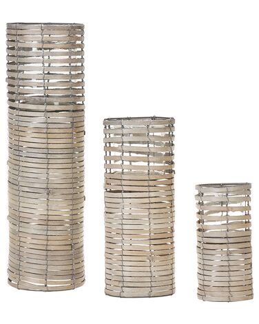 Set of 3 Candle Holders ROVARE Poplar Wood 60/39/25 cm Grey