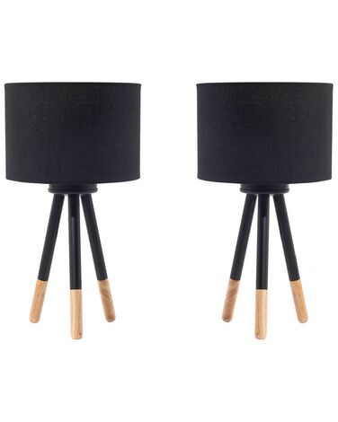 Set of 2 Table Lamps TOBOL Ash Wood Black