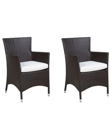 Set van 2 stoelen met zitkussen ITALY PE rotan Donkerbruin