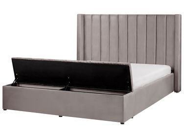 Bed with Storage Bench Velvet NOYERS 160 x 200 cm (EU King Size) Grey