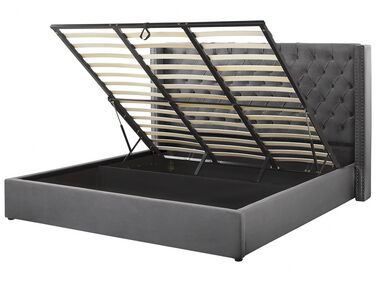 Ottoman Bed Velvet LUBBON 180 x 200 cm (EU Super King) Grey