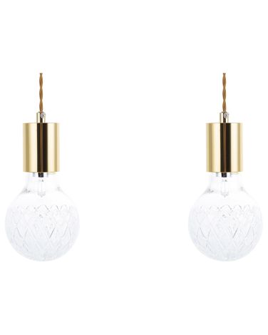 Set of 2 Pendant Lamps ANZA Glass Gold
