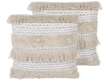 Set van 2 sierkussens VILLUR Katoen 45 x 45 cm Beige gestreept