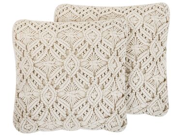 Set van 2 sierkussens ESENKOY Katoen 50 x 50 cm Lichtbeige geometrisch patroon
