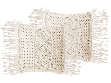 Set van 2 sierkussens YORTAN Katoen 45 x 45 cm Lichtbeige geometrisch patroon