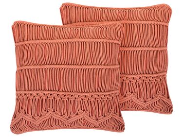 Set van 2 sierkussens AKKOY Katoen 45 x 45 cm Oranje geometrisch patroon