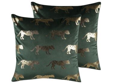 Set of 2 Decorative Cushions BLUEBELL Velvet 45 x 45 cm Dark Green Animal Pattern