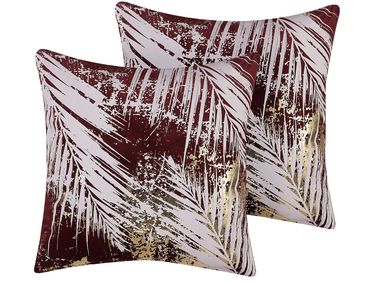 Set of 2 Decorative Cushions CALLA Velvet 45 x 45 cm Red Plant Pattern