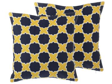Set van 2 sierkussens MUSCARI Katoen 45 x 45 cm Geel Blauw ikat