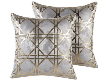 Set van 2 sierkussens CASSIA 45 x 45 cm Grijs geometrisch patroon