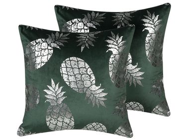 Set van 2 sierkussens ASTILBE Fluweel 45 x 45 cm Donkergroen bladpatroon