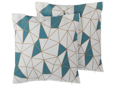 Set van 2 sierkussens CLARKIA Katoen 45 x 45 cm Blauw geometrisch patroon