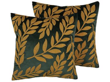 Set van 2 sierkussens MISTLETOE Fluweel 45 x 45 cm Groen Goud bladpatroon