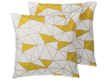 Set van 2 sierkussens CLARKIA Katoen 45 x 45 cm Geel geometrisch patroon