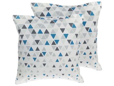 Set van 2 sierkussens CLEOME 45 x 45 cm Wit Grijs Blauw geometrisch patroon