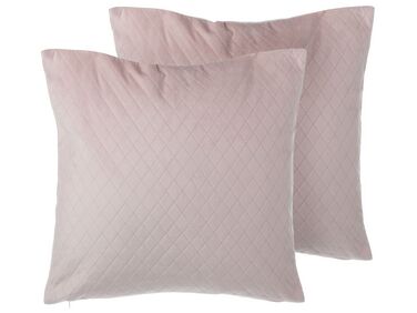 Set of 2 Decorative Cushions PASQUE Velvet 45 x 45 cm Pink Solid
