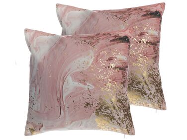 Set van 2 sierkussens LANTANA 45 x 45 cm Roze marmer effect