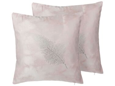 Set van 2 sierkussens SILENE 45 x 45 cm Roze bladpatroon