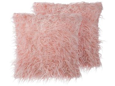 Set van 2 sierkussens DAISY Nepbont 45 x 45 cm Roze effen