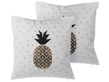 Set van 2 sierkussens YASMIN Katoen 45 x 45 cm Wit Goud Zwart bladpatroon