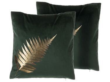 Set van 2 sierkussens FERN Fluweel 45 x 45 cm Donkergroen bladpatroon