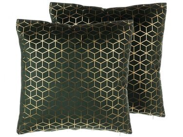 Set van 2 sierkussens CELOSIA Fluweel 45 x 45 cm Donkergroen geometrisch patroon