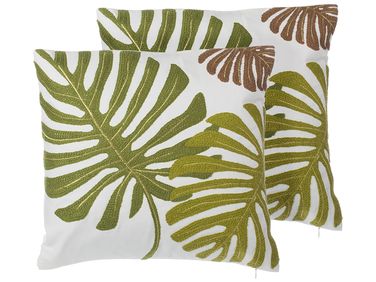 Set van 2 sierkussens ZENOBIA Katoen 45 x 45 cm Donkergroen bladpatroon