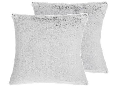 Set of 2 Decorative Cushions CLEMATIS Faux Fur 45 x 45 cm Light Grey Solid