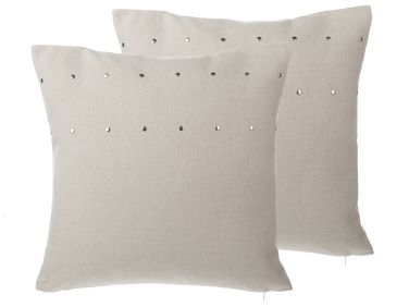 Set of 2 Decorative Cushions GAURA 45 x 45 cm Light Beige Solid