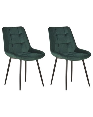 Set of 2 Dining Chairs MELROSE Velvet Dark Green
