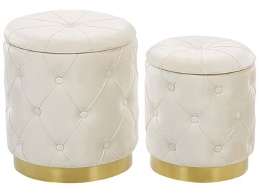 Set of 2 Storage Pouffes PUEBLO Velvet White