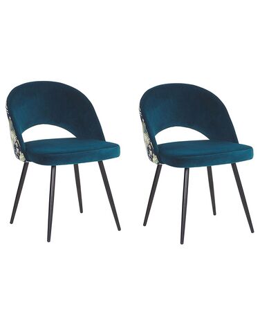 Set of 2 Dining Chairs VIVIAN Velvet Sea Blue