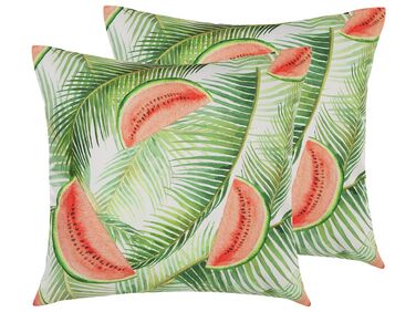 Set van 2 tuinkussens LOVOLETO bladpatroon 45 x 45 cm Lichtgroen