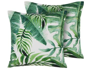 Set van 2 tuinkussens PAVELLI bladpatroon 45 x 45 cm Groen