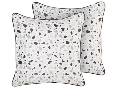 Set of 2 Decorative Cushions LAVENDER Velvet 45 x 45 cm White Terrazzo Pattern