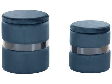 Set of 2 Storage Pouffes DORIS Velvet Blue