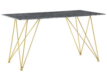 Table de repas KENTON Marbre noir 140 cm 80 cm Verre de sécurité