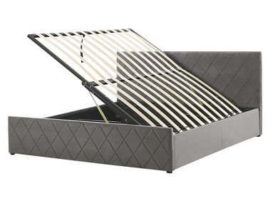 Ottoman Bed Velvet ROCHEFORT 160 x 200 cm (EU King Size) Grey