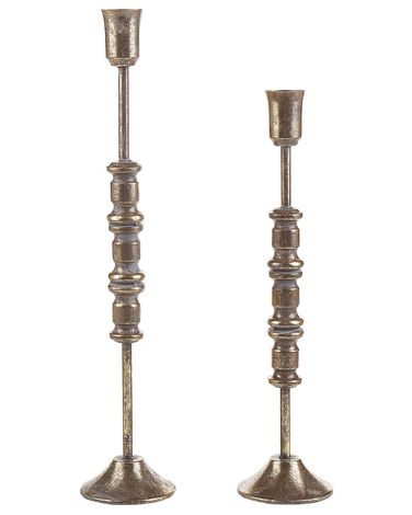 Set of 2 Candle Holders SALAMINA Metal 63/49 cm Gold