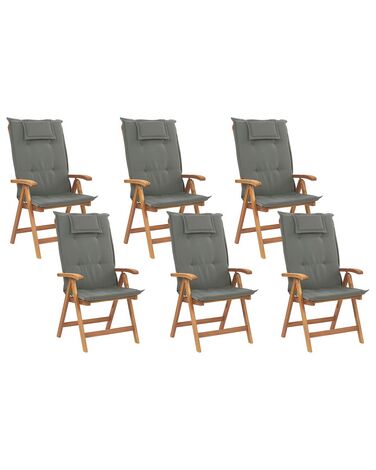 Set van 6 stoelen met zitkussen JAVA Acaciahout Grafietgrijs