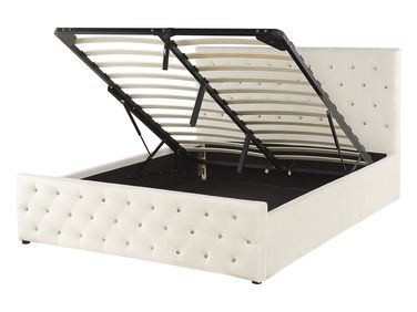 Ottoman Bed Velvet AMIENS 140 x 200 cm (EU Double) Light Beige