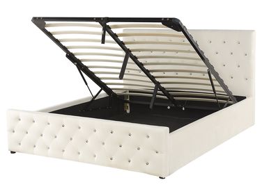 Ottoman Bed Velvet AMIENS 160 x 200 cm (EU King Size) Light Beige