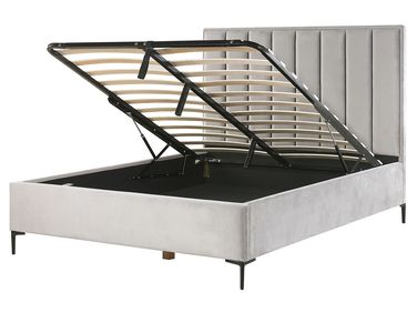 Ottoman Bed Velvet SEZANNE 160 x 200 cm (EU King Size) Light Grey