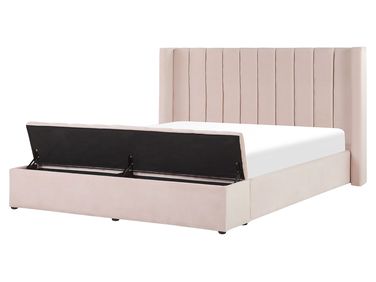 Bed with Storage Bench Velvet NOYERS 160 x 200 cm (EU King Size) Pastel Pink