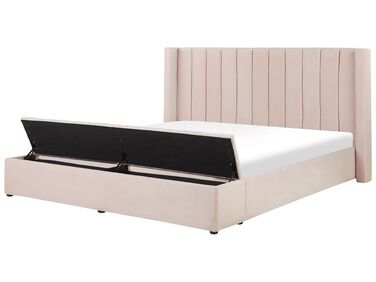 Bed with Storage Bench Velvet NOYERS 180 x 200 cm (EU Super King) Pastel Pink