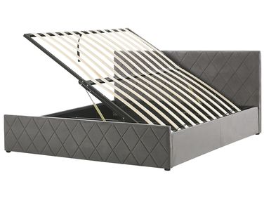 Ottoman Bed Velvet ROCHEFORT 180 x 200 cm (EU Super King) Grey